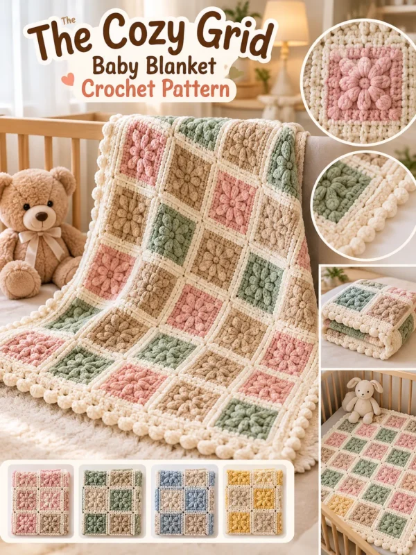 58619a7c-fec0-4620-b198-44c1d3c64aa3 The Cozy Grid Baby Blanket Crochet Pattern