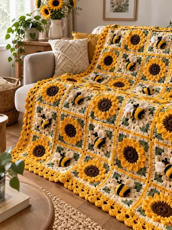 d0654083-1112-471d-b118-946460984e97 Sunflower & Bee Blanket Crochet Pattern